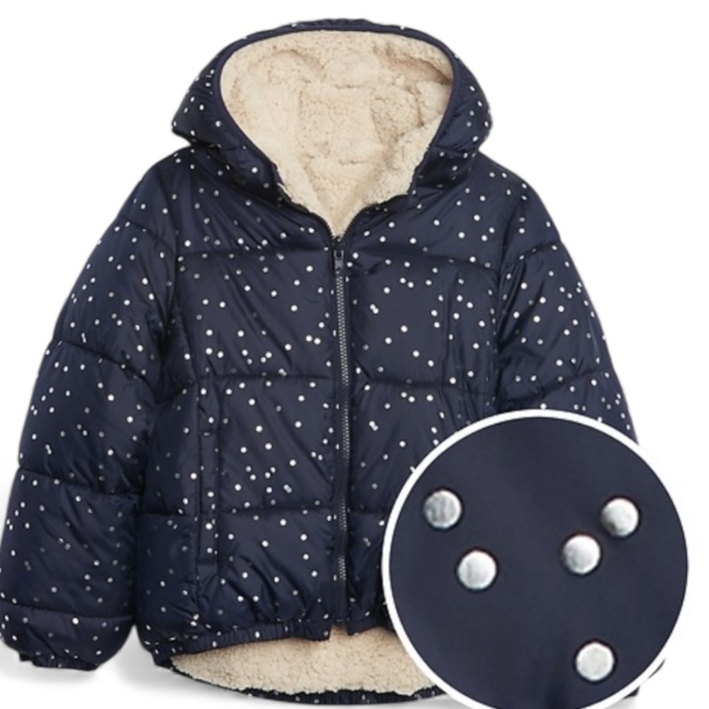 Gap Kids Navy Polka Dot Puffer Jacket size XL